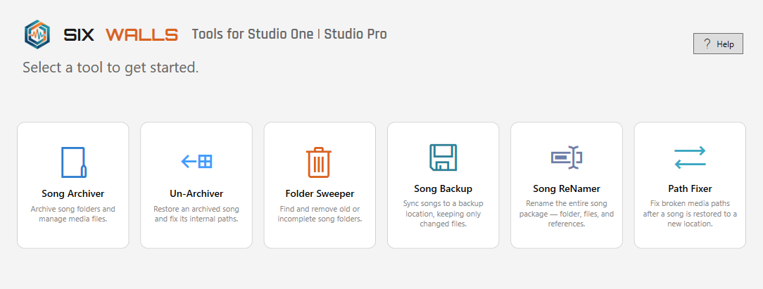 Tools for Studio One home screen